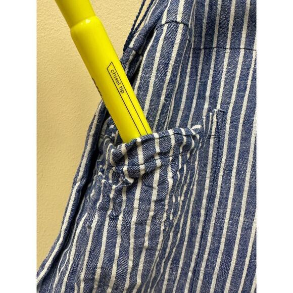 BeachLunchLounge Blue White Striped Linen Blend Cropped Wide Leg Jumpsuit Size M - Picture 8 of 15